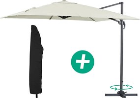 Parasol ogrodowy "Sun 3" z boczną nogą - Aluminium - Kwadratowy - 3 x 3 m - Ecru + Pokrowiec zabezpieczający