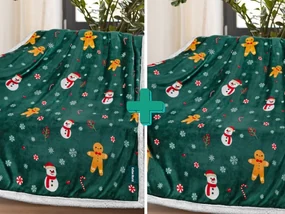 2x Koc świąteczny z mikropluszu ciemnozielony z barankiem BAŁWANEK I PIERNIK 160x200 cm