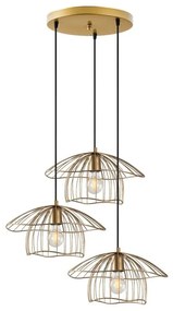Druciana lampa wisząca ze złotego metalu - 3 abażury - wys. 110 x szer. 68 cm - LOREVI