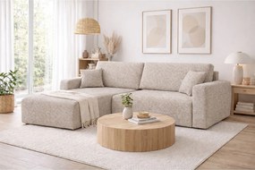 Narożnik z funkcją spania i pojemnikiem Ariel L, tkanina szenilowa Artico, Beżowy, Lewy