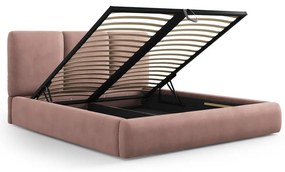 Jasnoróżowe tapicerowane łóżko dwuosobowe ze schowkiem i stelażem 200x200 cm Brody – Mazzini Beds