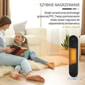 HOMCOM Grzejnik termoelektryczny 2000 Watt   Zdalne sterowanie 24-godzinny timer Oscylacja Metal, Plastik Biały + Czarny 21 x 21 x 63,5 cm