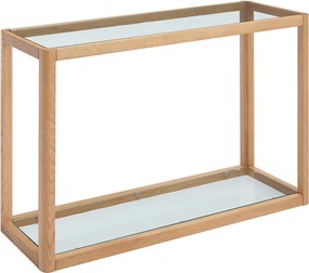 Konsola ze szkła hartowanego i dębu - Przezroczysta i Naturalna - ZUNARIL