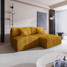 Masseno Narożnik FIORO z funkcją spania i pojemnikiem na pościel Narozniki L, Rozkładana sofa - Żółty, POSO 01