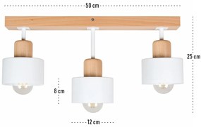 Biała lampa sufitowa, trzypunktowy spot DWE50x7BU z drewna i metalu E2