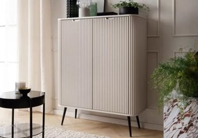 Komoda Fulgeo na nogach 103 cm 2 drzwi nowoczesna glamour industrialna metalowe nogi 4 półki czarna biała kaszmir