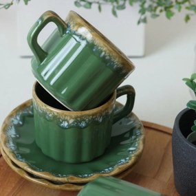Zestaw 6 filiżanek ceramicznych ze spodkami Elementa 185 ml, zielony
