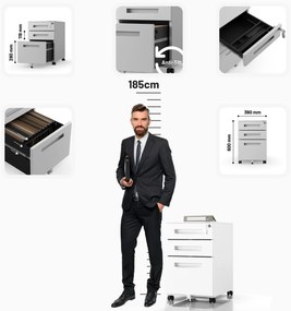 Kontenerek pod biurko biały, 390x600x500 mm: KATE