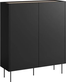 Komoda wysoka Desin 120 cm dwudrzwiowa z ukrytymi szufladami - czarny mat / dąb nagano