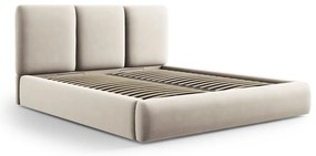 Kremowe aksamitne tapicerowane łóżko dwuosobowe ze schowkiem i stelażem 200x200 cm Brody – Mazzini Beds