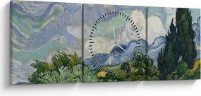 Obraz - Vincent van Gogh, Wheat Field with Cypresses, reprodukcje (z zegarem) (90x30 cm)