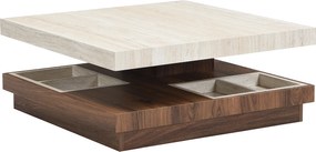 Stolik kawowy - FAUSTO - Obrotowy blat - MDF - Efekt trawertynu beżowego, ciemny naturalny