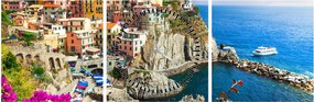 Obraz - Włoska wioska Manarola (z zegarem) (90x30 cm)