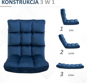 HOMCOM Sofa podłogowa z materacem Niebieska Regulowane oparcie Pluszowy materiał dla gości 55x71x53,5 cm | Aosom PL