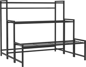 Outsunny Stojak na Doniczki, Trzystopniowy Stojak na Rośliny w Kształcie Schodów, Stojak na Doniczki do Wnętrza i na Zewnątrz, Metal, Czarny