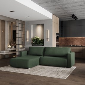 Masseno Narożnik TURIN z funkcją spania i pojemnikiem na pościel do Salonu, Rozkładana sofa - Zielony, SORO 72