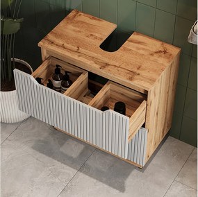 Szafka na wannę dąb/szary w paski 59.8x32x62.5 lotta