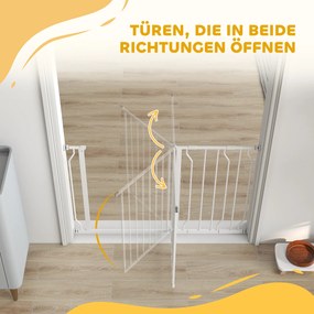 PawHut Bramka Ochronna dla Psów, Montaż na Zacisk, Regulowana Długość, Stal/ABS, 75-115 x 76cm, Biała
