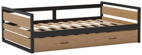 Łóżko wysuwane 120 x 200 i 90 x 200 cm - MDF, drewno sosnowe i metal - Naturalny i antracytowy - BOSTON