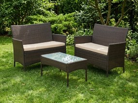 Komplet mebli na taras z technorattanu (2 x sofa + stolik) COMODO brąz