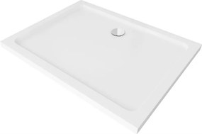 Mexen Flat brodzik prostokątny slim 100 x 80 cm, biały, syfon chrom - 40108010