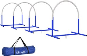 PawHut Zestaw Agility dla Psów, trening początkujących, 4 łuki, z torbą transportową, niebieski+biały, 88 x 64 x 95 cm