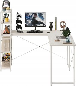 Biurko komputerowe narożne półkami regałem białe industrialne loft 144 cm
