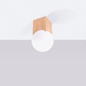 Lampa sufitowa minimalistyczny Lumivere, drewno/szkło - 1 źródło światła 4000K - L.12 x H.19 cm - natruralne drewno/biały