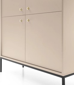 Czterodrzwiowa komoda wysoka do salonu MK104 beżowa/czarne nóżki