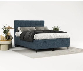 Ciemnoniebieskie tapicerowane łóżko dwuosobowe ze schowkiem 200x200 cm Senses – Maison de Rêve