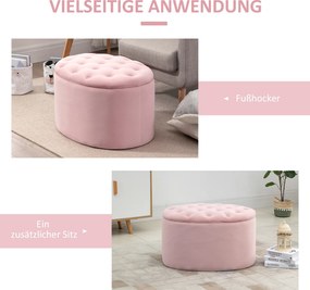 HOMCOM Ławka tapicerowana ze schowkiem skrzynia owalny kształt poliester drewno kolor różowy