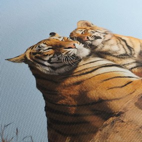 Obraz - Tygrysica i jej młode (z zegarem) (90x30 cm)