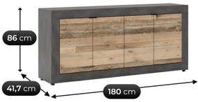 Komoda Czterodrzwiowa BLAGO 180 cm Surowy Dąb/Czarny Loft