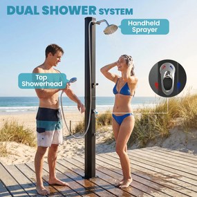 Outsunny Prysznic solarny 35L ogrodowy z ochroną przed mrozem, ruchomą głowicą prysznicową, kranem, przyłączem do węża ogrodowego | Aosom PL