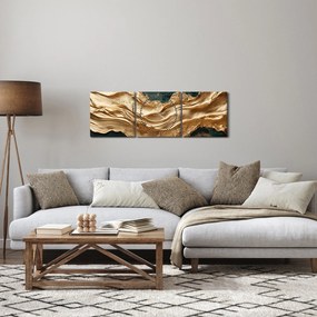 Obraz - Zielona abstrakcja ze złotem II. (z zegarem) (90x30 cm)