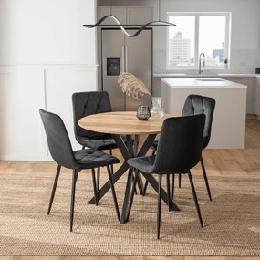 Zestaw Stół Okrągły LAUREN 90 cm Dąb Złoty/Czarny i 4 Krzesła ROBIN Czarne