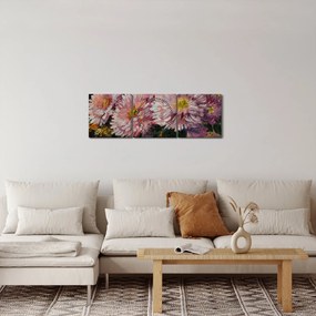 Obraz - Obraz olejny, Kwiaty w wazonie (z zegarem) (90x30 cm)