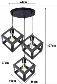 Lampa sufitowa metalowa loft sześcian wisząca AT14-3SZ-Black