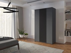 Szafa Otwierana Dwudrzwiowa Z LAMELAMI 120cm x 200cm ANTRACYT| Półki + Wieszak