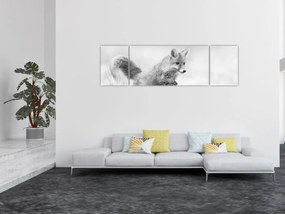 Obraz - Skaczący lis, czarno - biały (170x50 cm)