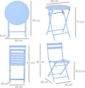 Outsunny 3-częściowy zestaw bistro Zestaw mebli balkonowych komplet mebli taras podwórko ogród na zewnątrz jasnoniebieski