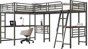 Łóżko na antresoli - 2 łóżka 90x200 cm - 2 biurka pod łóżkiem - Czarne