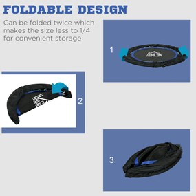 HOMCOM Trampolina fitness, składana, z regulowanym uchwytem, Ø102x123H cm, do 100 kg, Czarna/Niebieska