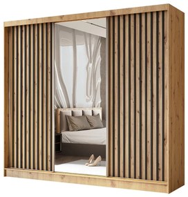 Szafa przesuwna - Lamel z lustrem 240 cm, dąb artisan