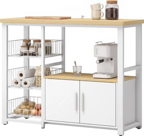 HOMCOM Regał kuchenny do przechowywania z wysuwanymi koszami i szafką, podstawa pod mikrofalówkę, 100 x 35 x 80 cm, biały | Aosom PL