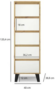 Wysoka komoda na nóżkach z 5 szufladami dąb artisan + biały M0-S86