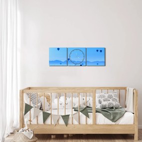 Obraz - Balony nad krajobrazem (z zegarem) (90x30 cm)
