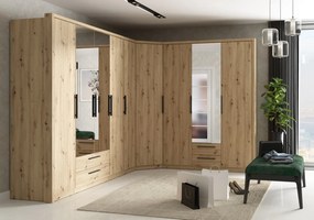 Czterodrzwiowa szafa z szufladami i lustrem Cadixo 84 dąb Artisan