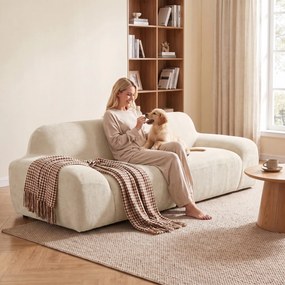 HOMCOM Sofa 3-osobowa, zaokrąglona i bezramowa, z przestronnym siedziskiem, grubo tapicerowana, bez montażu, kremowo-biała | Aosom PL