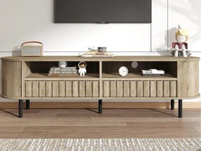 Meble TV 160x40x48 cm - z 2 szufladami - 2 półotwarte przegródki do przechowywania - MDF - Kolor naturalny